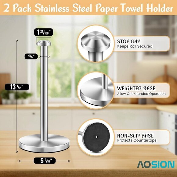 2 Pack Stainless Steel Paper Towel Holder,Paper Towel Holder Countertop,Standing - Picture 2 of 7